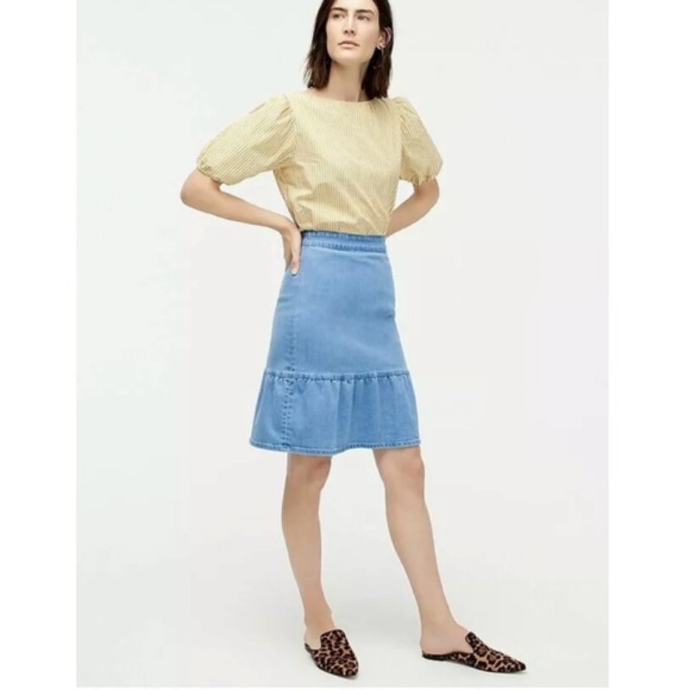 J Crew Blue Light Wash Ruffle Hem Denim Skirt